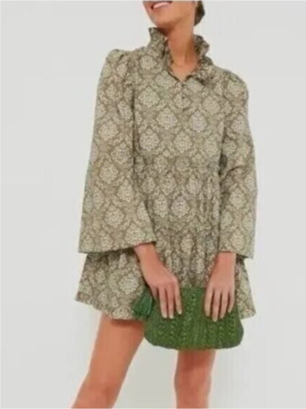 Tuckernuck Hyacinth House Moss Printed Russell Mini Dress Size Small Olive Green